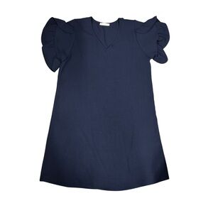 FSL Apparel Navy Women’s Med V-Neck‎ Ruffle Sleeve Flow Dress